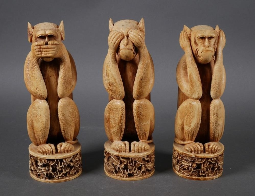 (3) CARVED IVORY NO EVIL