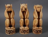 (3) CARVED IVORY NO EVIL MONKE