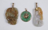 3 CARVED JADEITE JADE PENDANTS