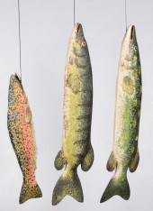 (3) Carved & painted wood fish