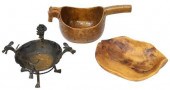 (3) CARVED WOOD & WROUGHT IRON