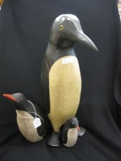 3 Carved Wooden Penquins the t