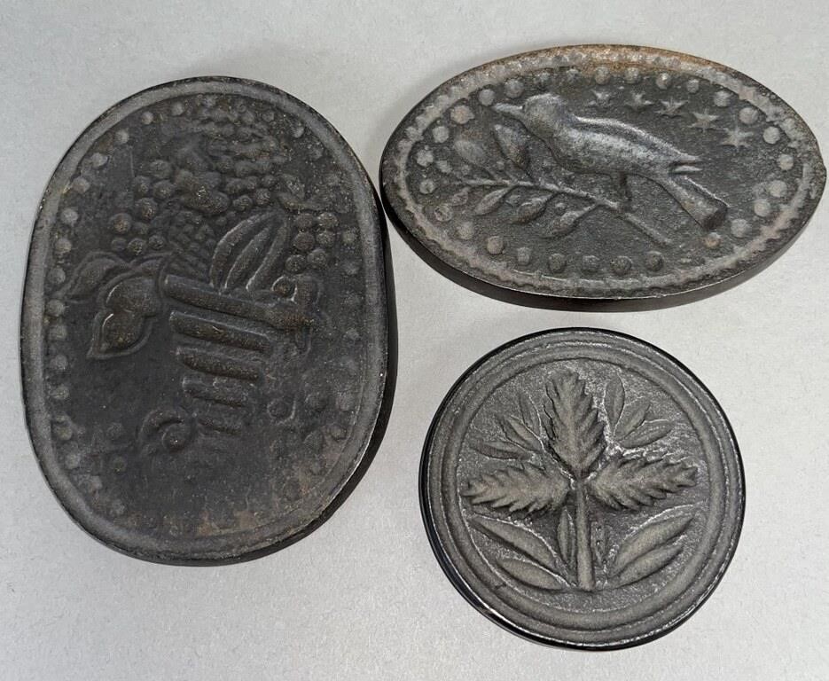 3 CAST IRON COOKIE MOLDS CA.