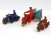 (3) CAST IRON MOTORCYCLES. TWO