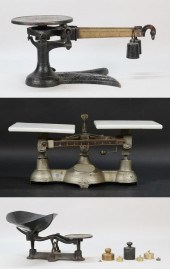 3 CAST IRON SCALES INCLUDING F