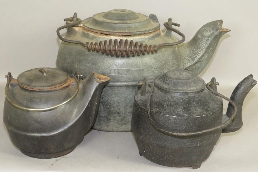3 CAST IRON TEAKETTLESca.