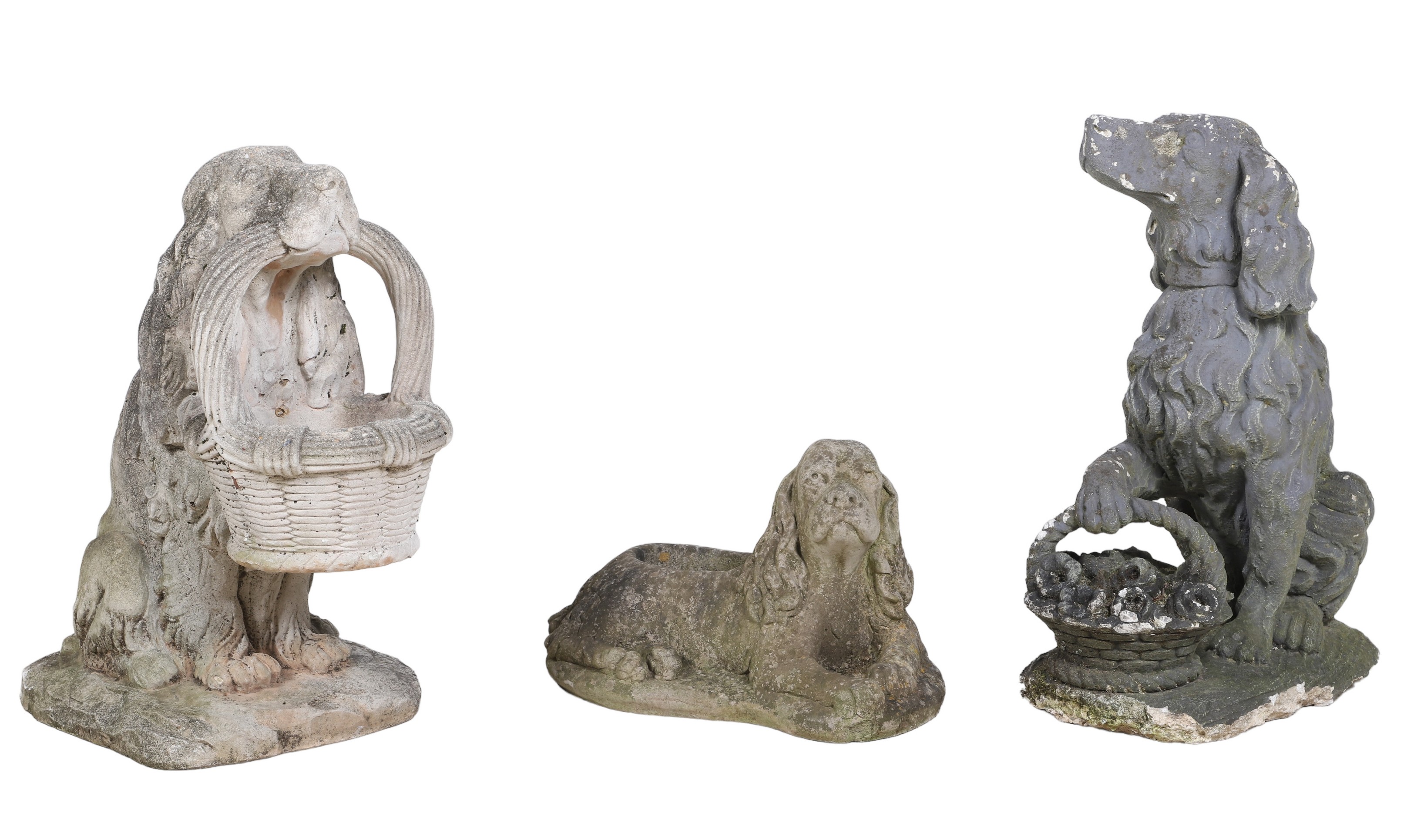 (3) Cement garden statues of