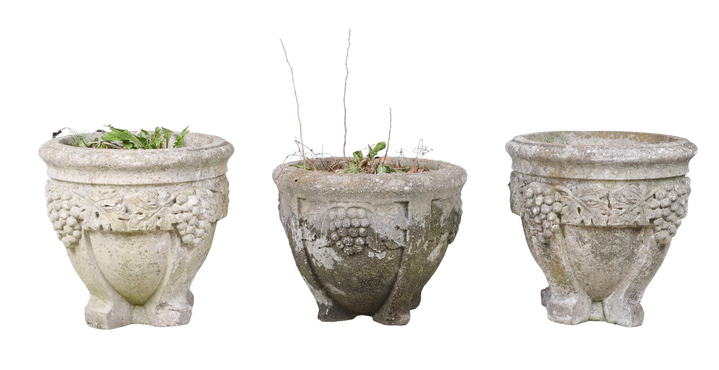 (3) Cement planters, c/o  two