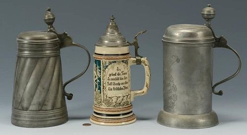 3 CERAMIC AND PEWTER STEINS1st
