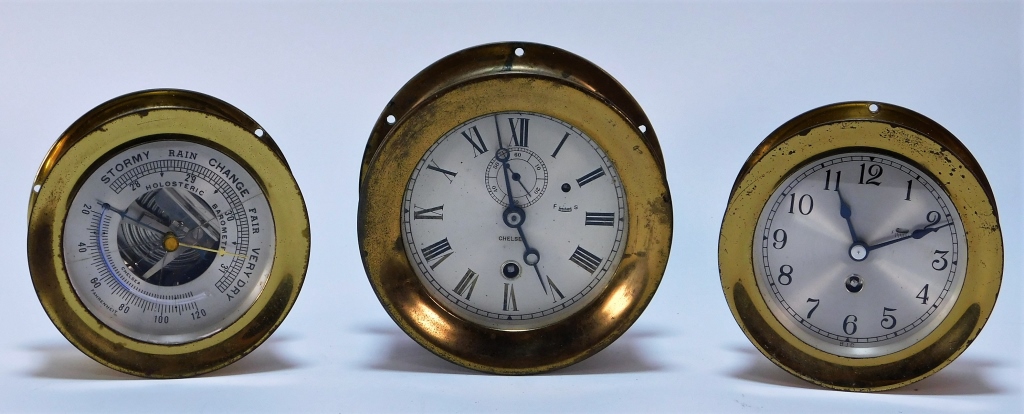 3 CHELSEA & BJC BRASS CLOCK &