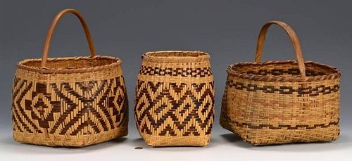 3 CHEROKEE RIVER CANE BASKETS, 2 W/