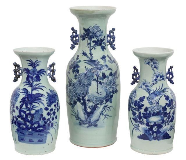 (3) CHINESE BLUE & CELADON GROUND