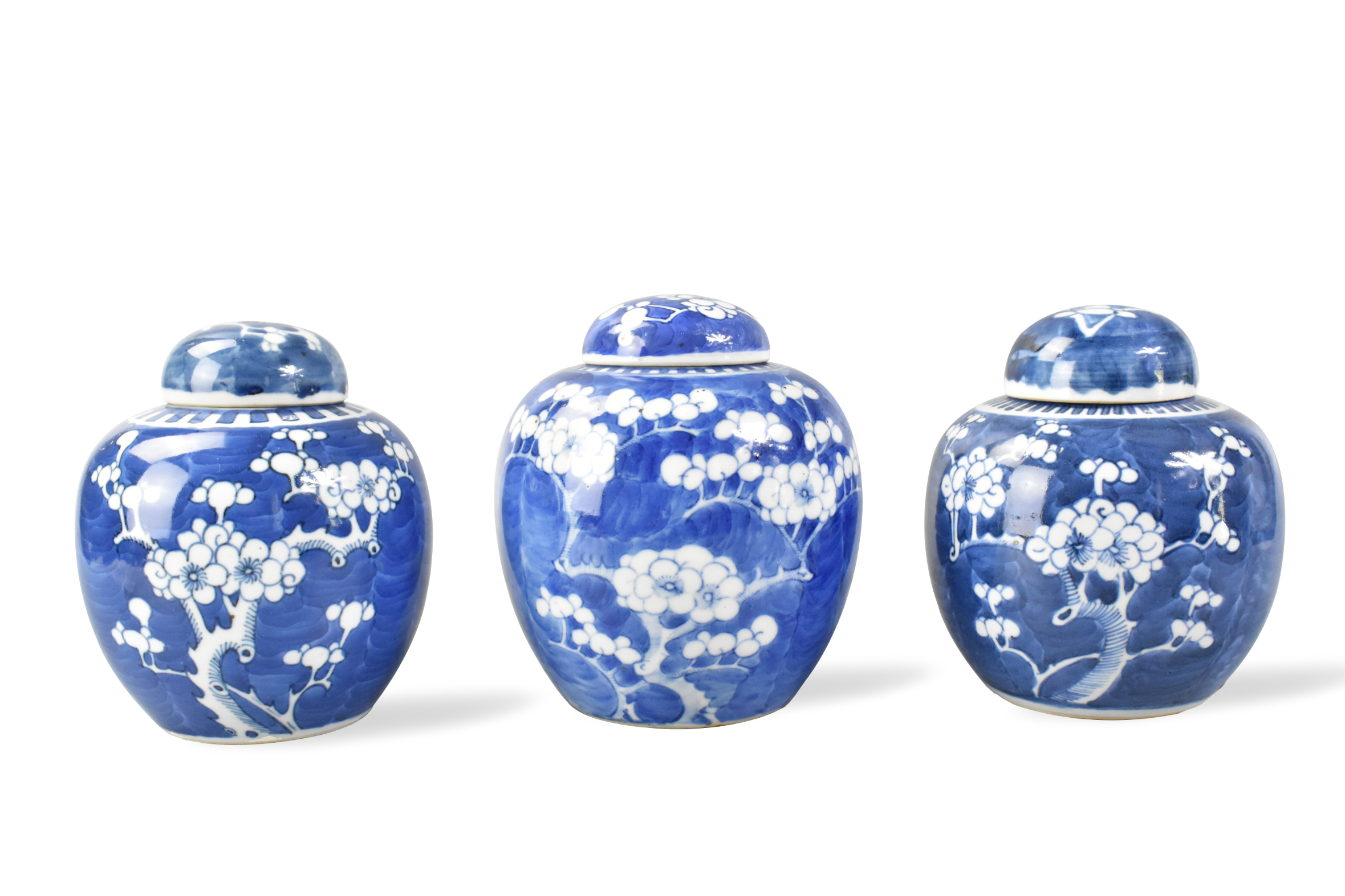 3 CHINESE BLUE & WHITE PRUNUS