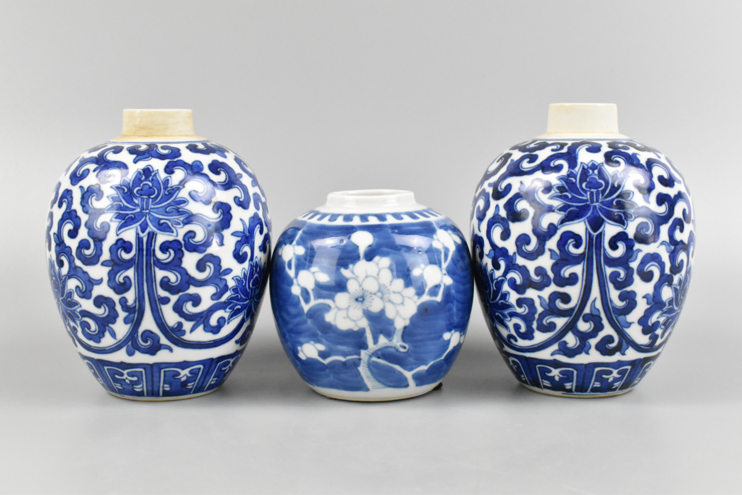 3 CHINESE BLUE & WHITE JARS,