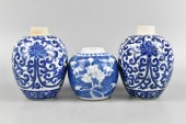 3 CHINESE BLUE & WHITE JARS, 1