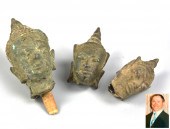 3 CHINESE BRONZE BUDDHA HEAD,