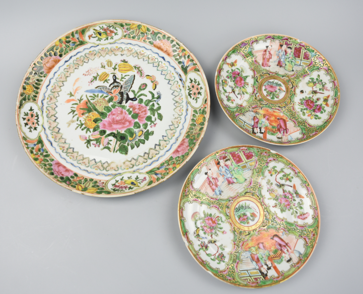3 CHINESE CANTON GLAZE PLATES, 19TH