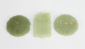 3 CHINESE CARVED CELADON HARDS