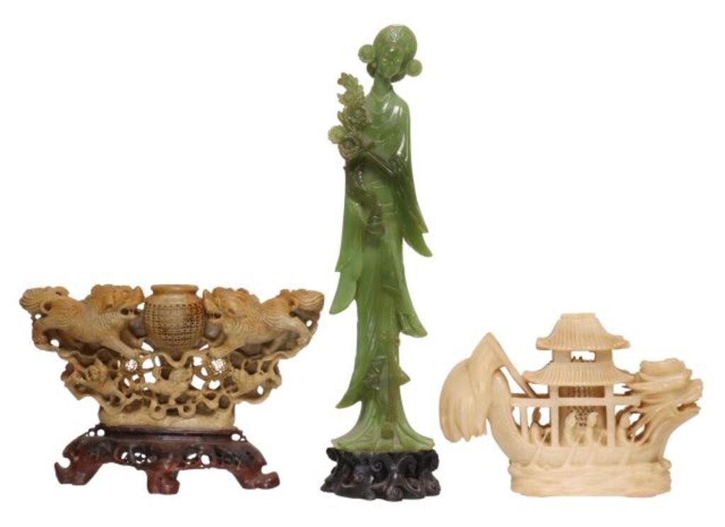 (3) CHINESE CARVED HARDSTONE & CAST