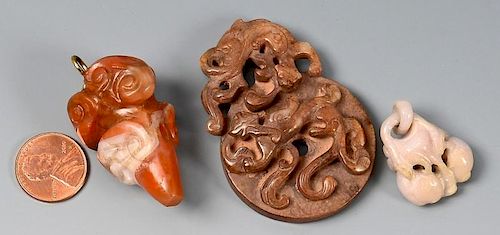 3 CHINESE CARVED HARDSTONE & JADE