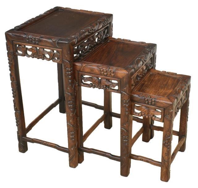 (3) CHINESE CARVED HARDWOOD NESTING