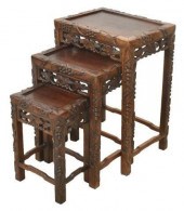 (3) CHINESE CARVED HARDWOOD NE