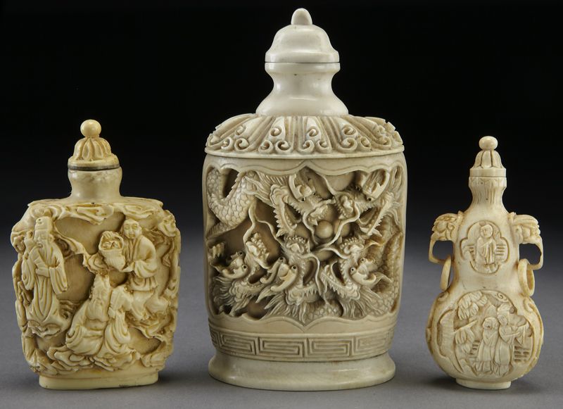 (3) Chinese carved ivory snuff