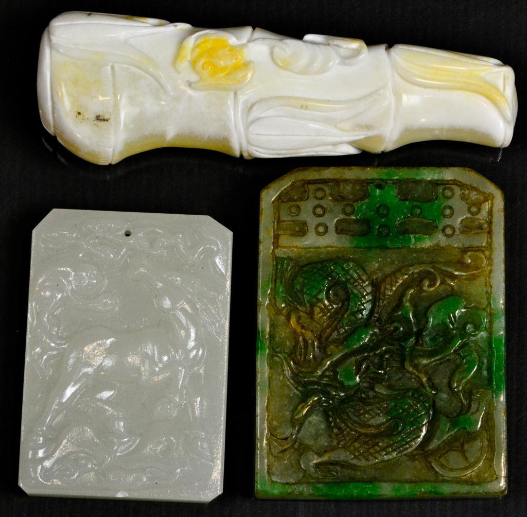 (3) Chinese Carved Jade ItemsTo