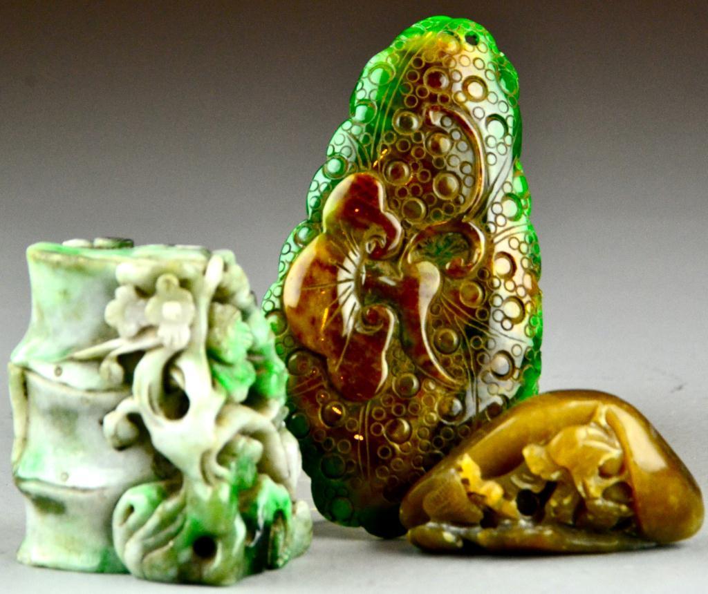 (3) Chinese Carved Jade ItemsTo