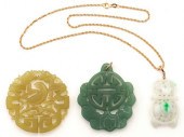3 CHINESE CARVED JADE PENDANTS