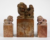 3 CHINESE CARVED SOAPSTONE FOO