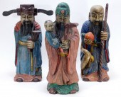 3 CHINESE CARVED WOOD SCHOLAR
