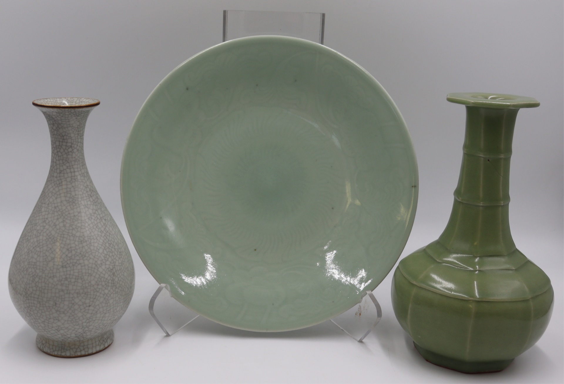 (3) CHINESE CELADON ITEMS. Includes