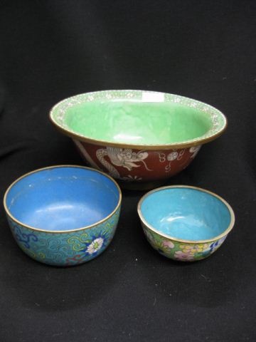 3 Chinese Cloisonne Bowls 3 1/2''