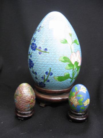 3 Chinese Cloisonne Eggs largest is