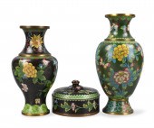 3 CHINESE CLOISONNE VASE & COV