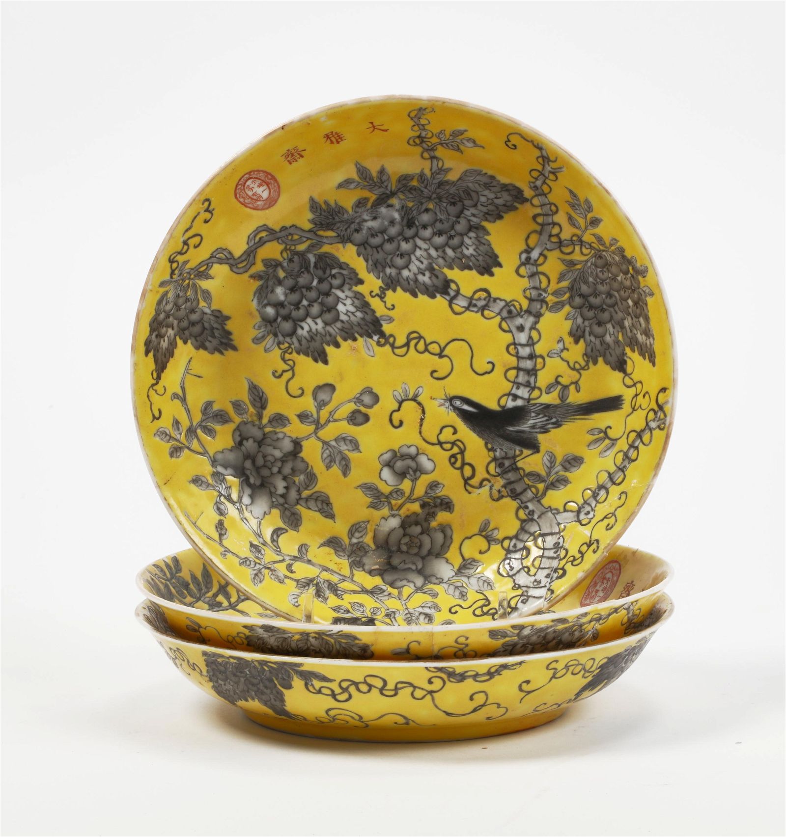 3 CHINESE DAUAZHAI TYPE YELLOW
