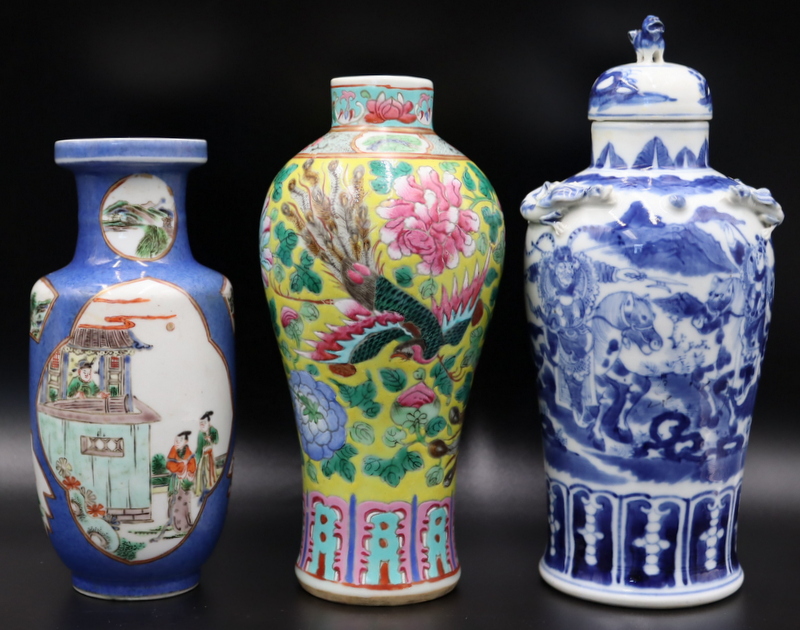 (3) CHINESE ENAMEL DECORATED VASES.