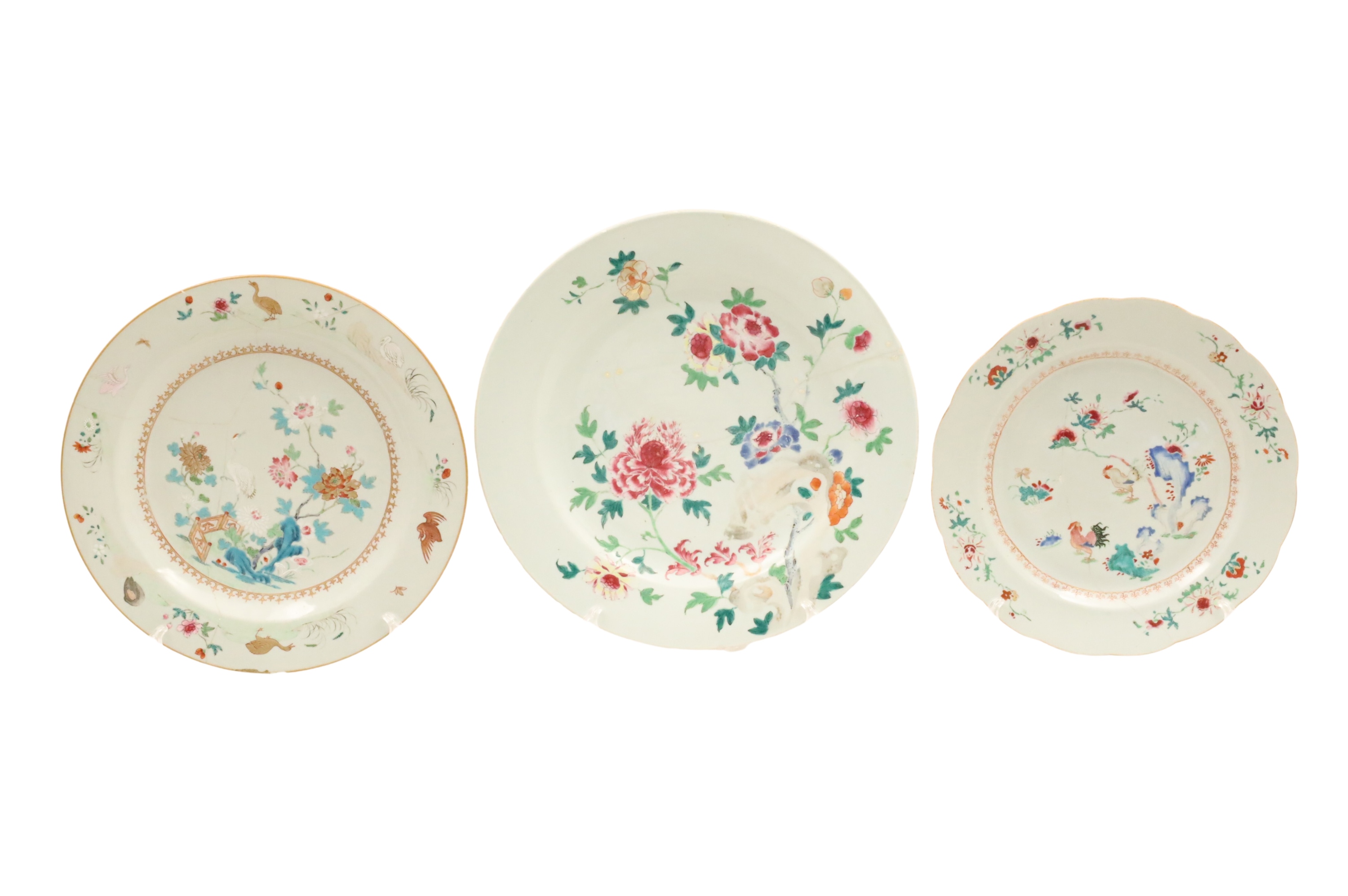 3 CHINESE EXPORT PORCELAIN CHARGERS