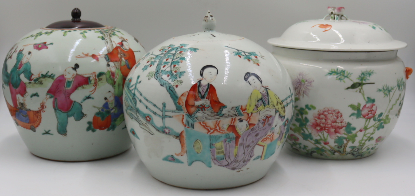 (3) CHINESE FAMILLE ROSE LIDDED