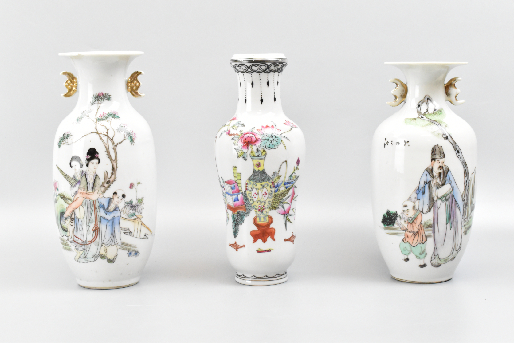 3 CHINESE FAMILLE ROSE VASES, ROC