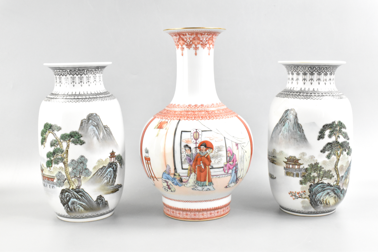 3 CHINESE FAMILLE ROSE VASES,
