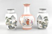 3 CHINESE FAMILLE ROSE VASES,
