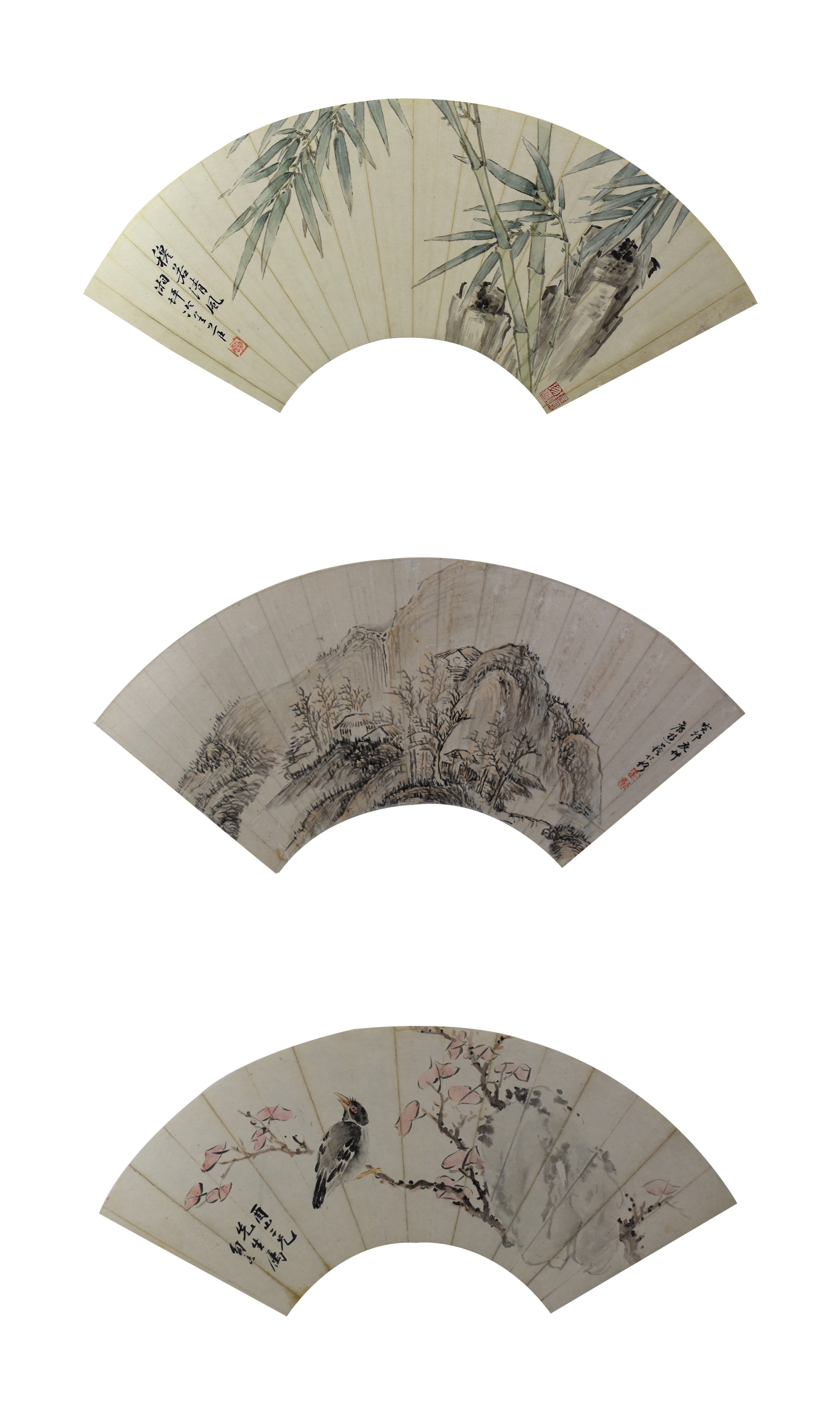 3 CHINESE FAN PAINTINGS , QING