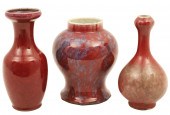 3 CHINESE FLAMBE PORCELAIN VES