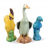 3 CHINESE GLAZED PARROT ,ROOST