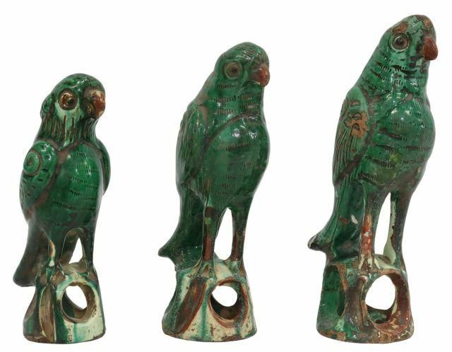 (3) CHINESE GREEN GLAZED PARROT