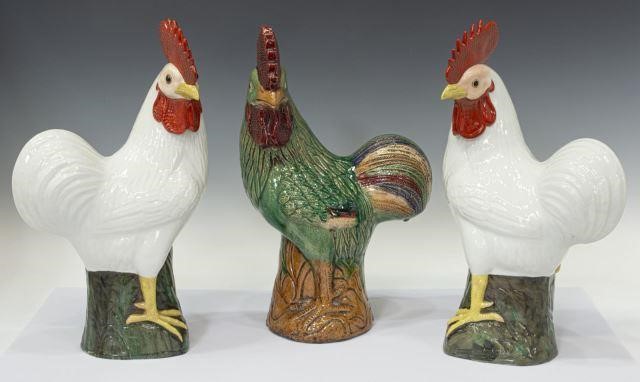 (3) CHINESE GREEN & WHITE GLAZED