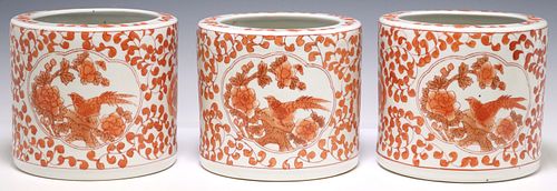 (3) CHINESE IRON RED ENAMELED