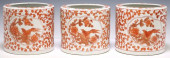 (3) CHINESE IRON RED ENAMELED